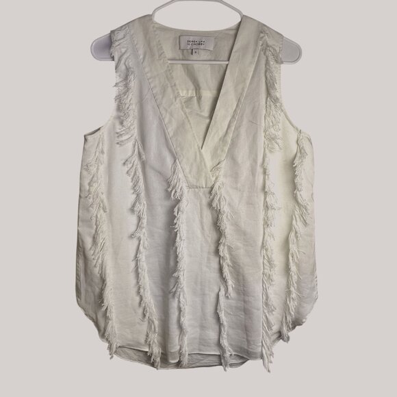 DEREK LAM 10 CROSBY Womens Oversized Blouse White Sz 8 Raw Fringe Overlap Back - Picture 11 of 14